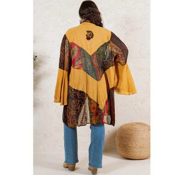 Bohemian Patchwork Open Front Duster Kimono Bell Sleeves Boho Western - Picture 4 of 6
